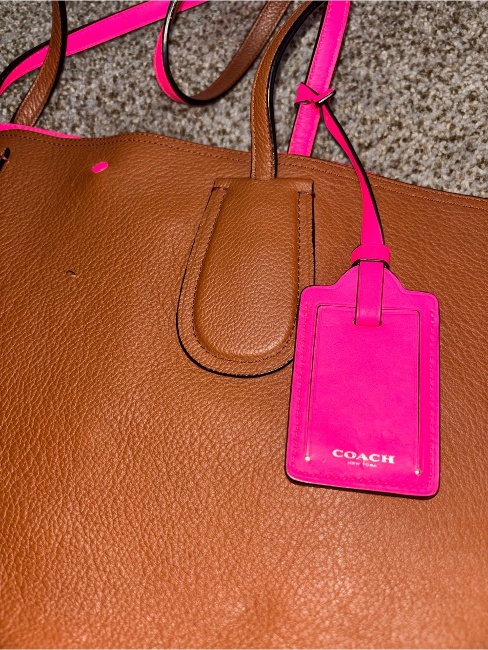 Coach Brown Leather Tote with Hot Pink Tag